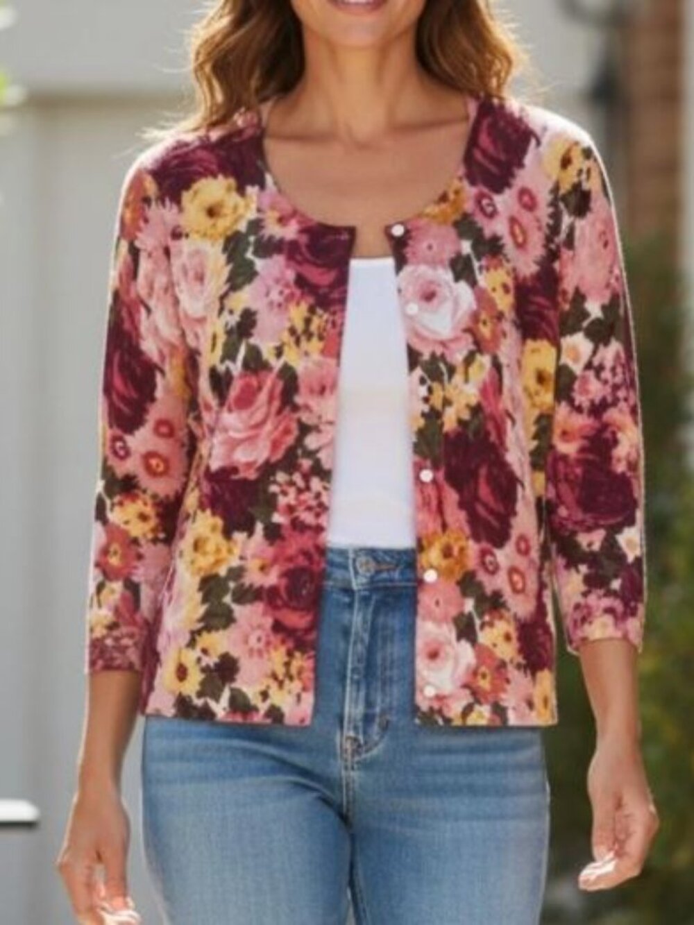 Talbots Silk Blend Floral Button Front Cardigan Size 2X
